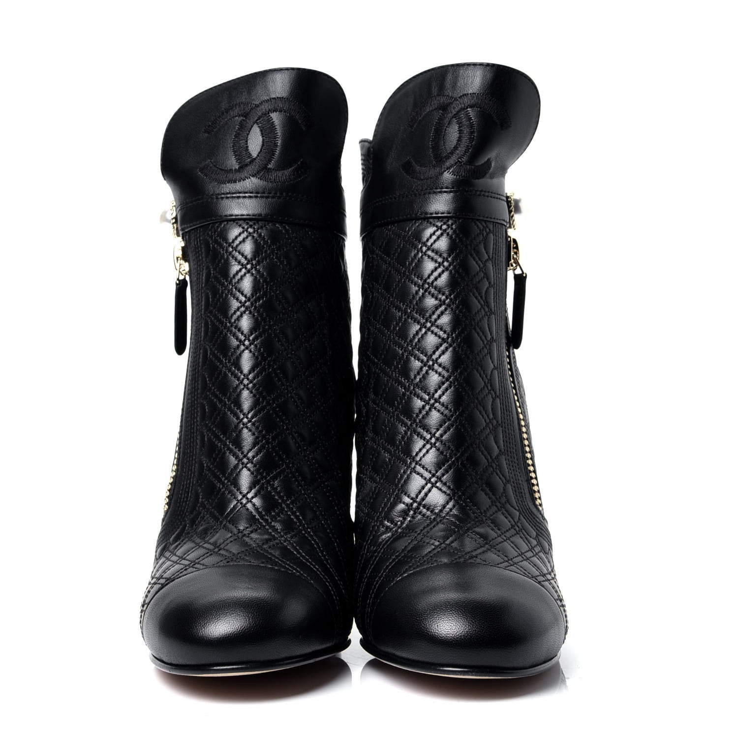 Chanel Lambskin Pearl Qulited CC Cap Toe Short Boot 40 Black 2 of 9