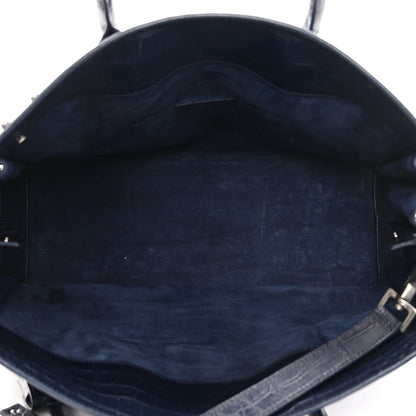 Saint Laurent Calfskin Crocodile Embossed Medium Souple Sac De Jour Medium Blue 6 of 10