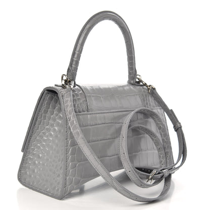 Balenciaga Shiny Calfskin Crocodile Embossed Small Hourglass Top Handle Bag Balenciaga Grey 4 of 10