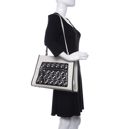 Fendi Vitello Century Velvet F is Fendi FF Embroidered Regular Runaway Satchel White Black 2 of 11