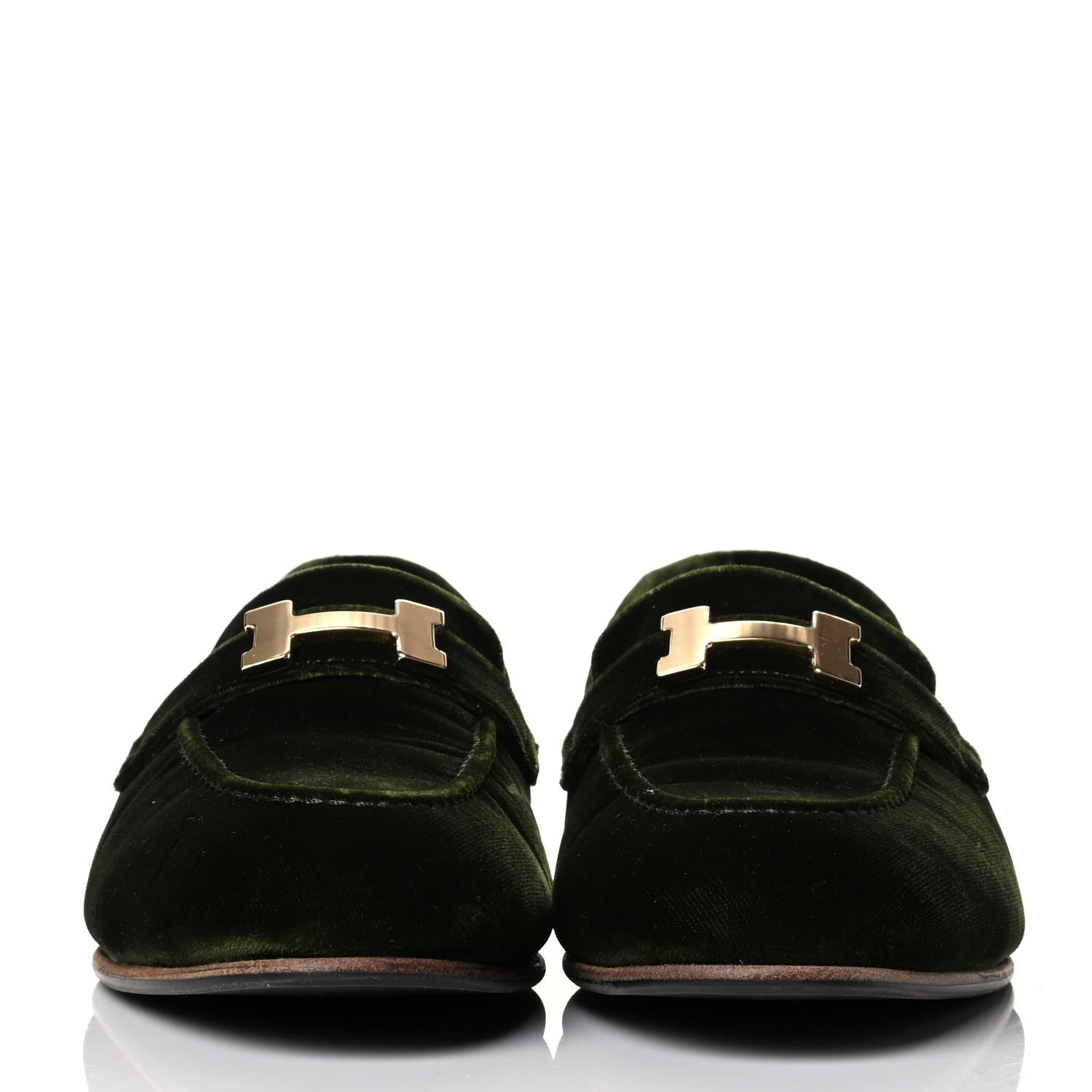 Hermes Velvet Womens Paris Loafers 39.5 Vert 2 of 6