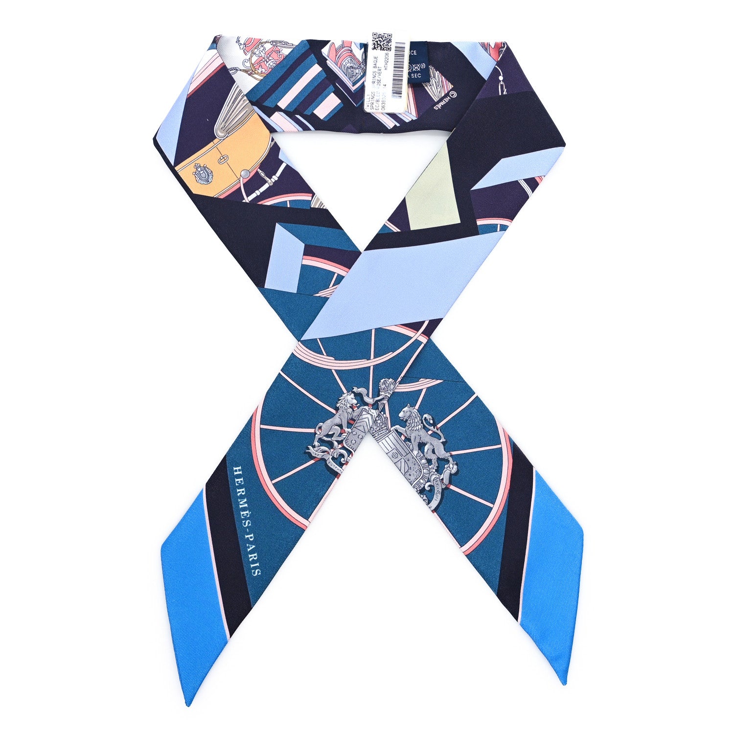 Hermes Silk Springs Springs Twilly Rose Bleu Vert 1 of 3