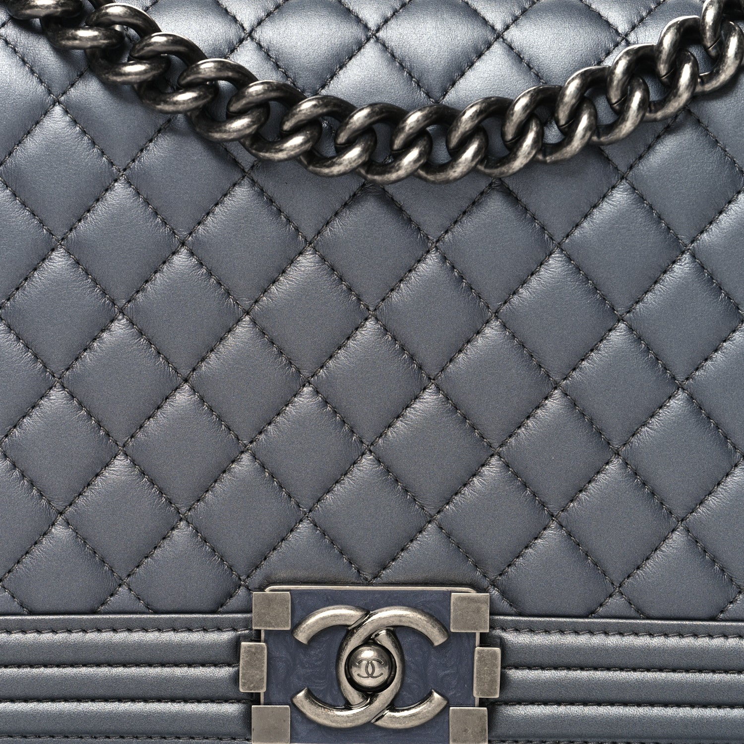 Chanel Metallic Calfskin Quilted New Medium Boy Flap Dark Silver 8 of 11