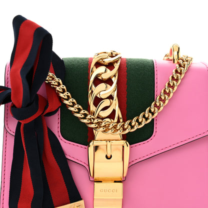 Gucci Vitello Fontanella Web Mini Sylvie Chain Shoulder Bag Pink Tropical Flower 8 of 10