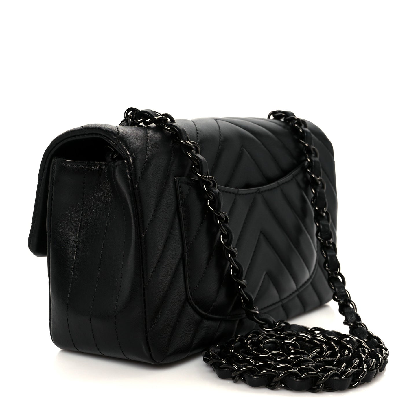 Lambskin Chevron Quilted Mini Rectangular Flap So Black