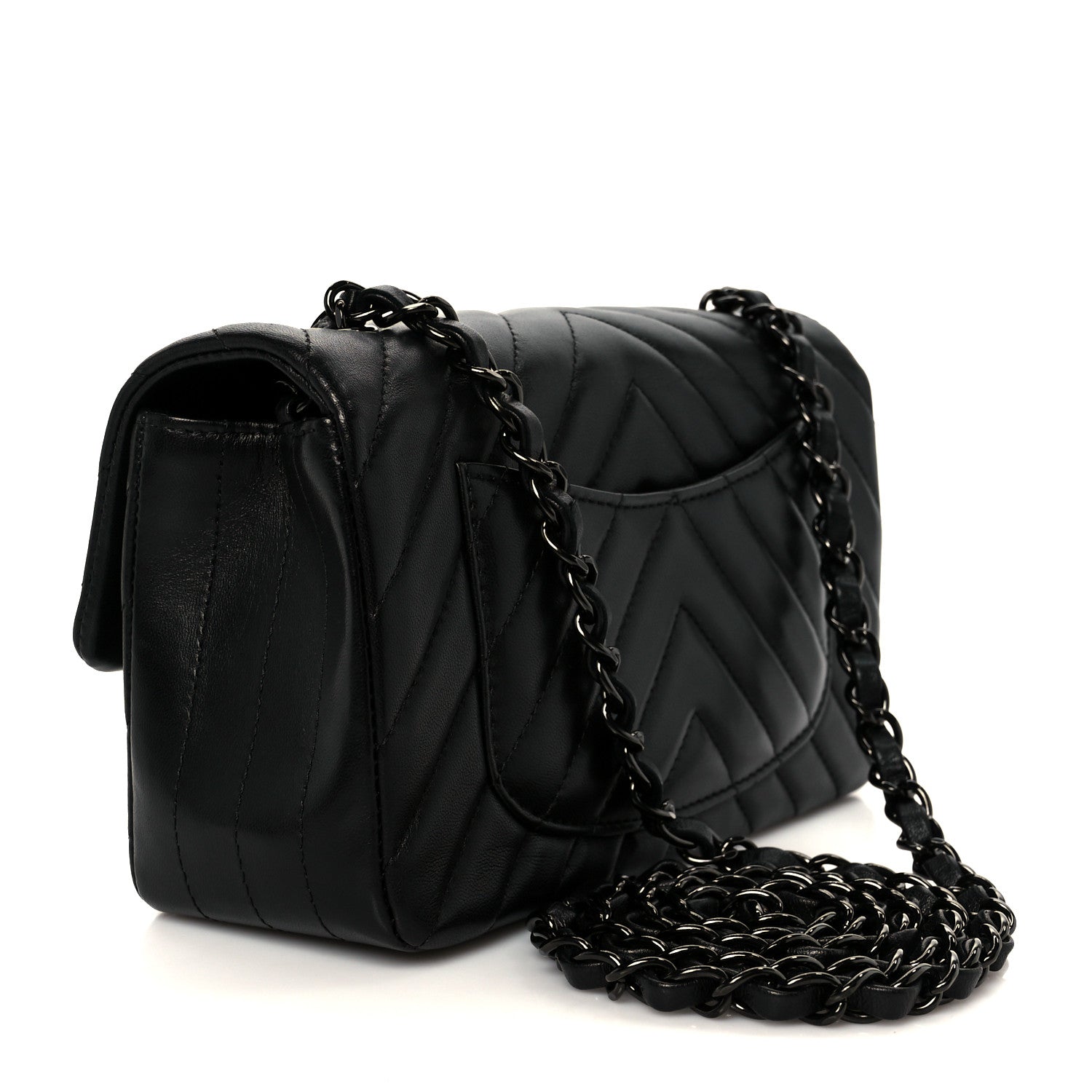 Chanel Lambskin Chevron Quilted Mini Rectangular Flap So Black 3 of 12