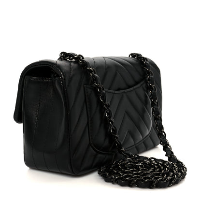 Chanel Lambskin Chevron Quilted Mini Rectangular Flap So Black 3 of 12