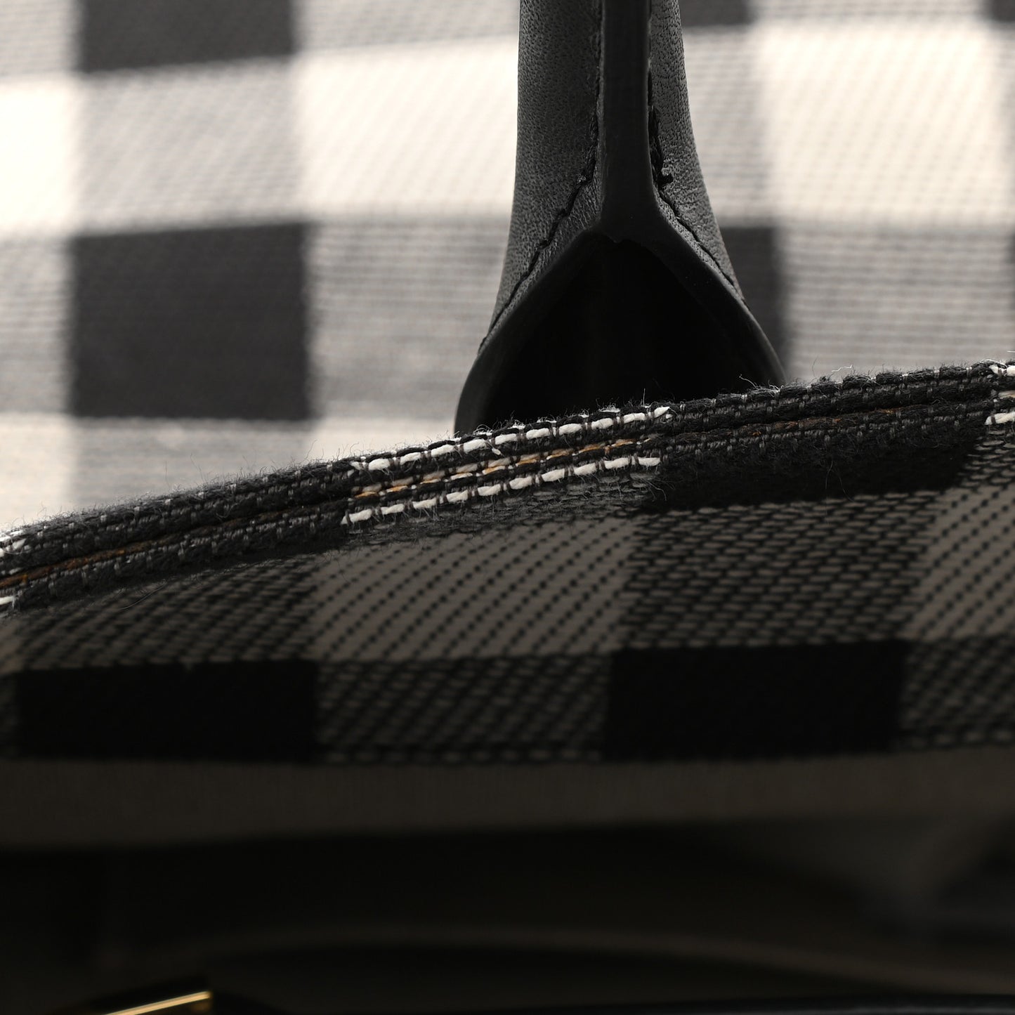 Canvas Gingham Check North South Tote Black White