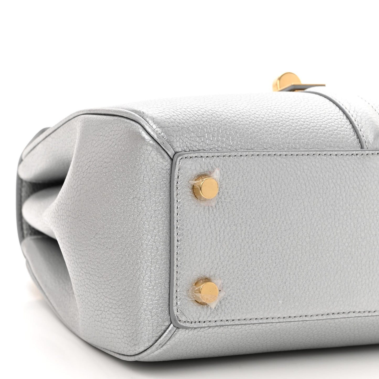 Laminated Grained Calfskin Small 16 Top Handle Bag Silver