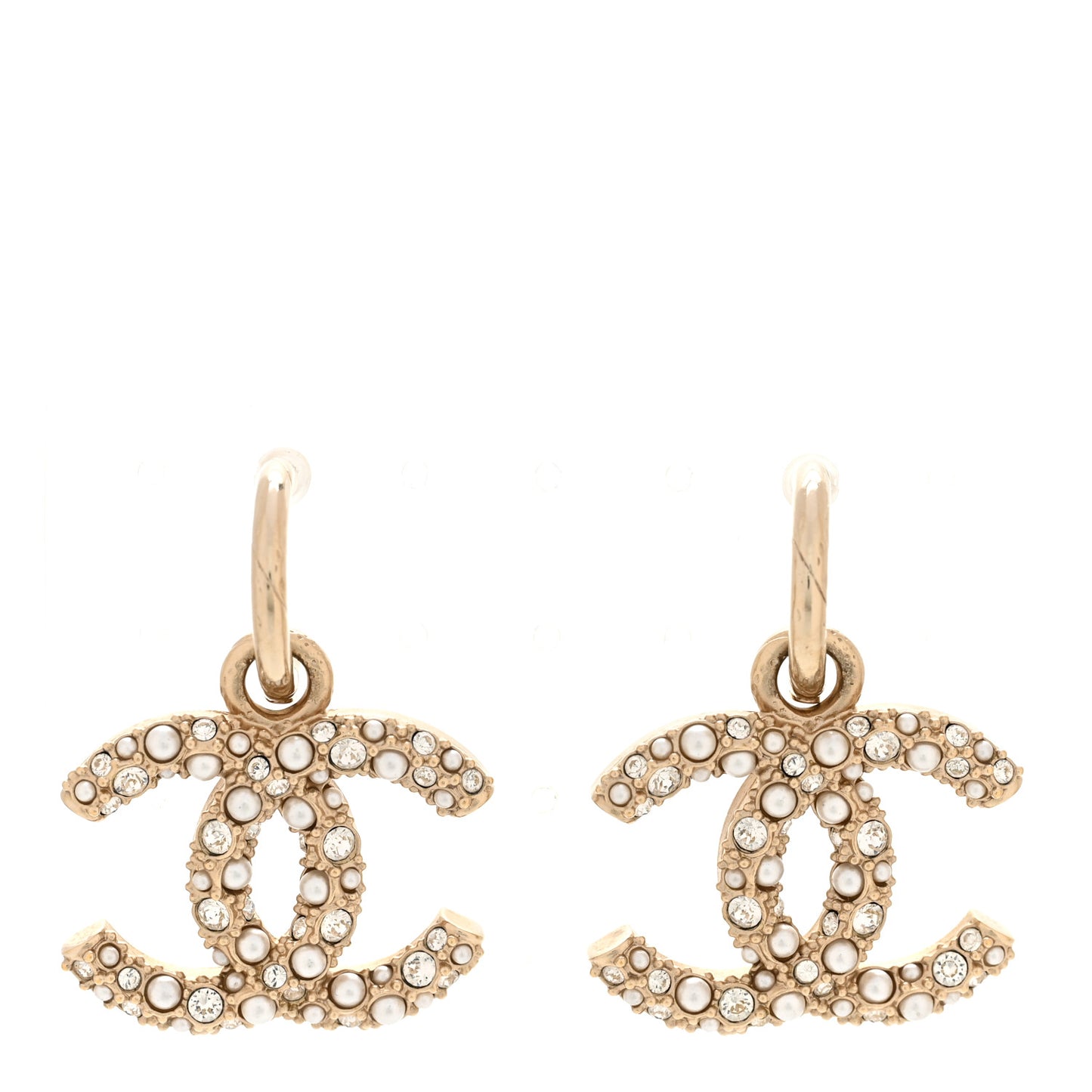 Crystal Pearls CC Drop Earrings Light Gold