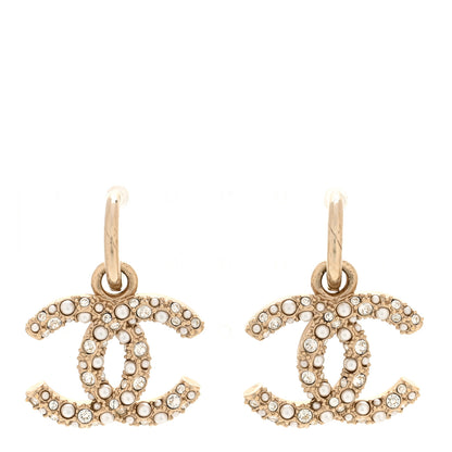 Chanel Crystal Pearls CC Drop Earrings Light Gold 1 of 4