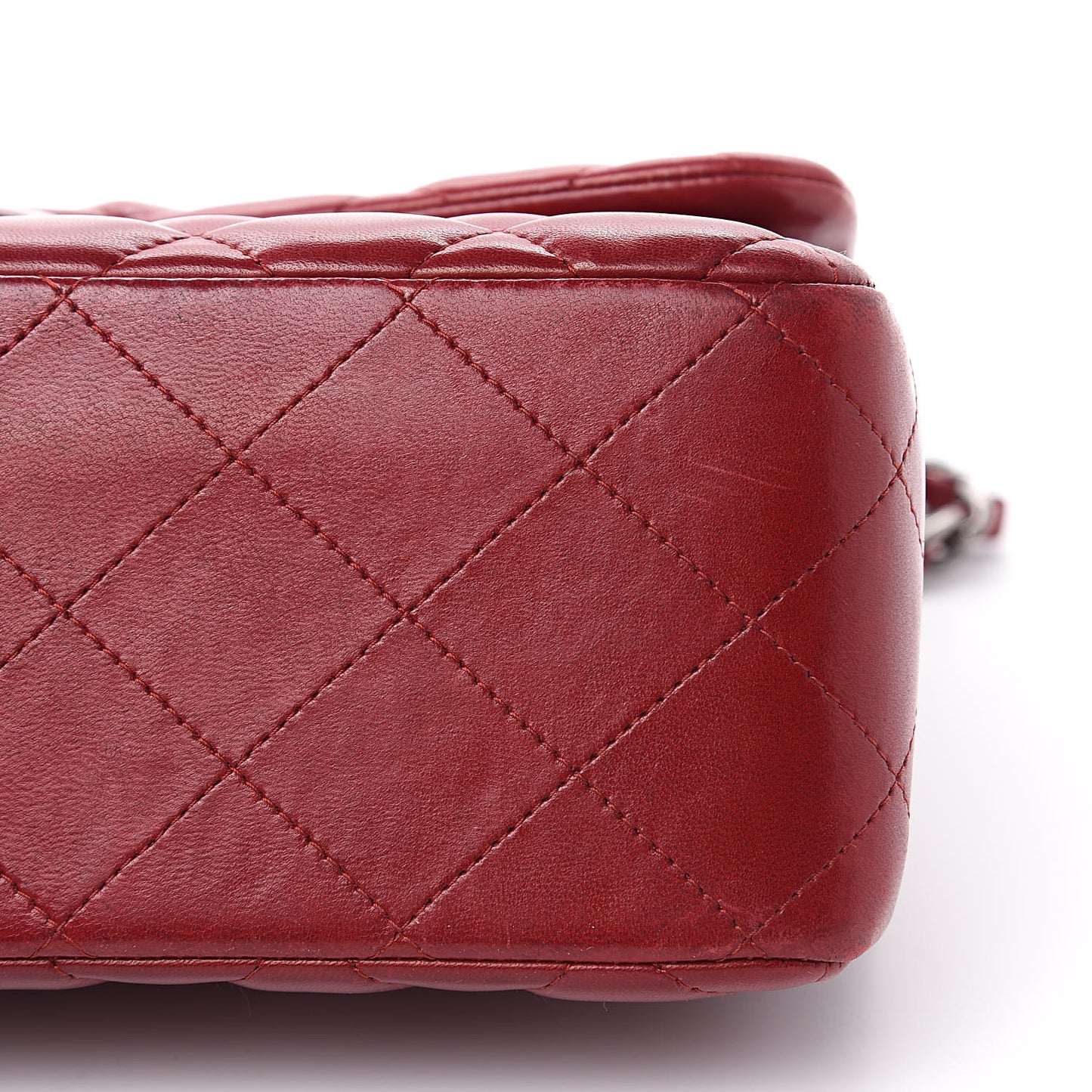 Lambskin Quilted Jumbo Double Flap Dark Red