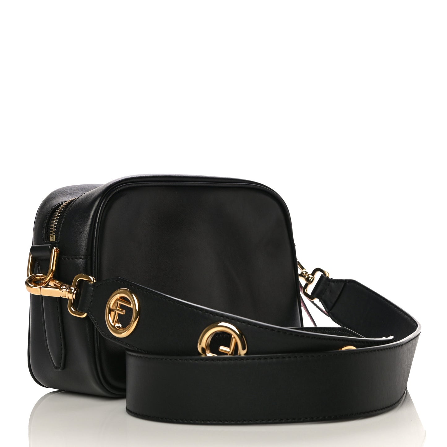 Vitello Century F is Fendi Bi-Color FF 1974 Embossed Camera Case Maya Black