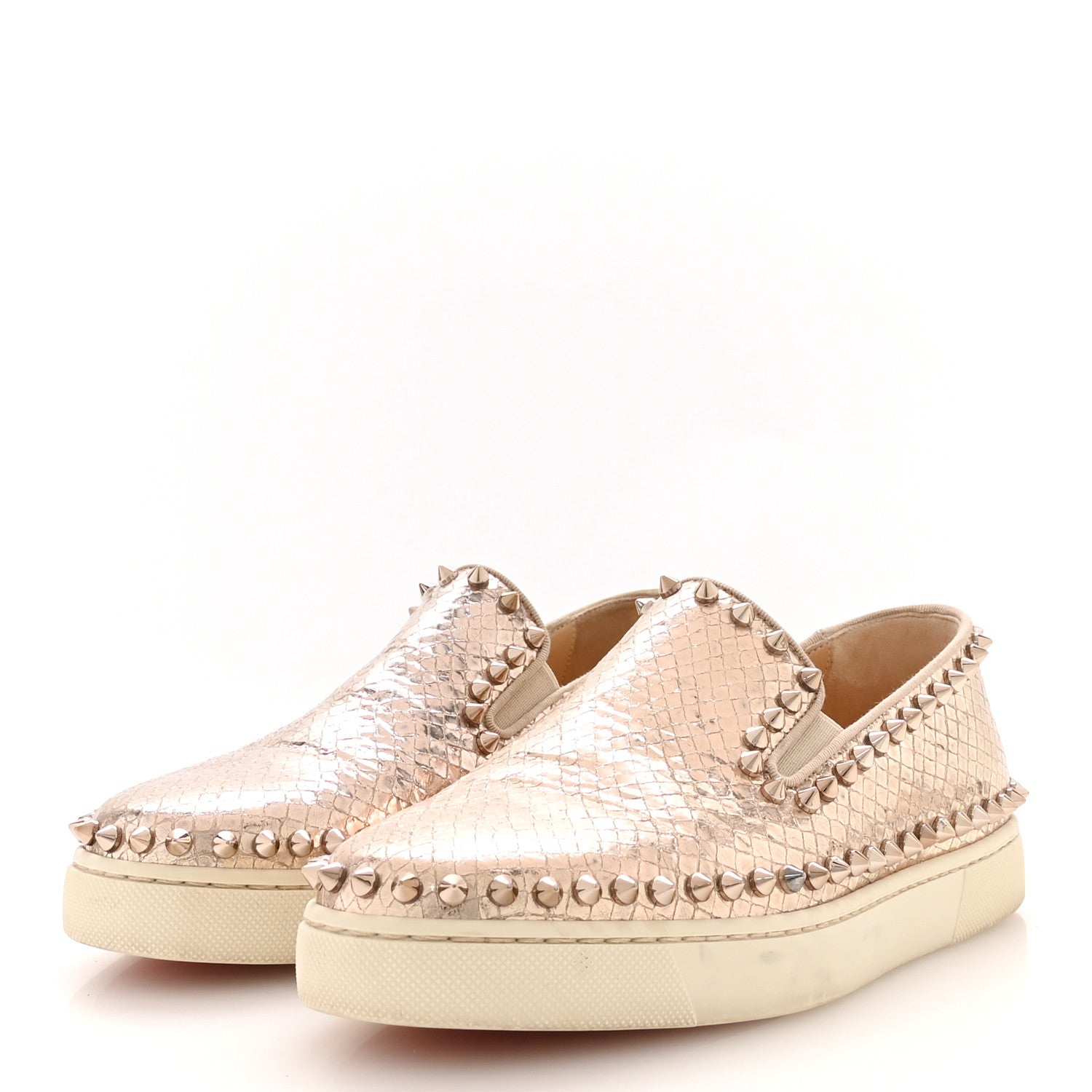 Christian Louboutin アイボリー フラットシューズ Christian Louboutin Metallic Snakeskin Embossed Pik Boat Flat 36.5