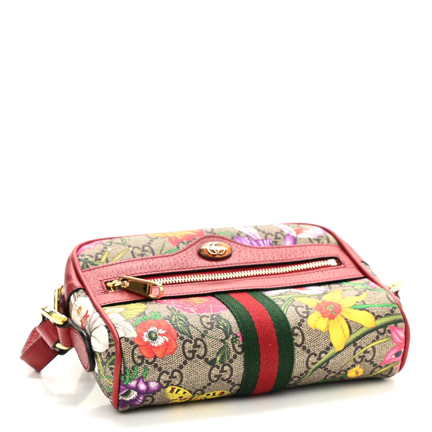 GG Supreme Monogram Flora Web Mini Ophidia Shoulder Bag Red