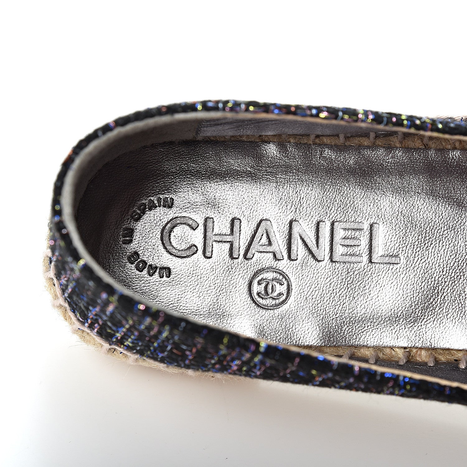 Chanel Tweed Patent Goatskin CC Espadrilles 37 Black Pink Yellow Silver 9 of 11