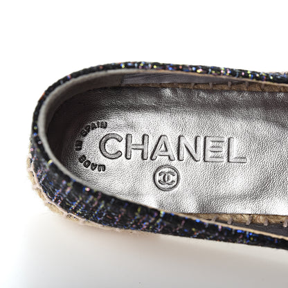 Chanel Tweed Patent Goatskin CC Espadrilles 37 Black Pink Yellow Silver 9 of 11