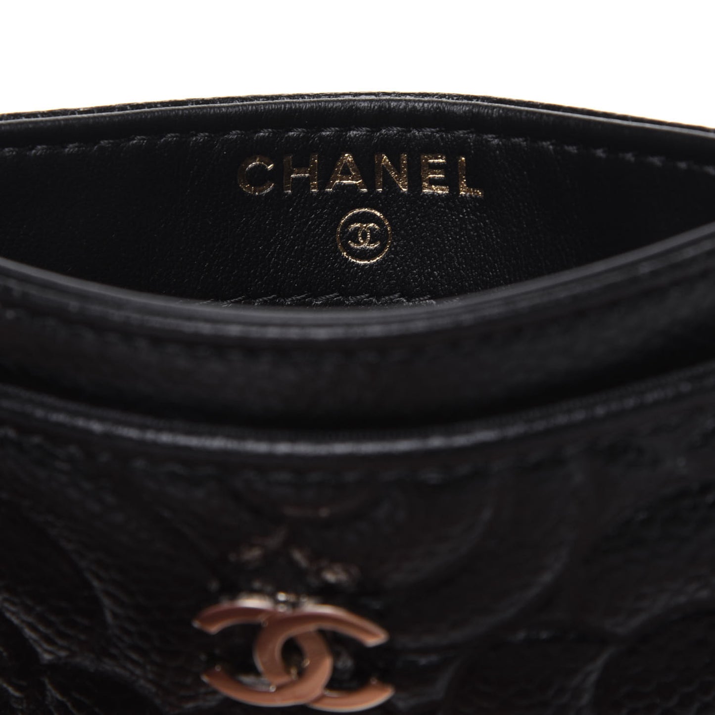 Caviar Camellia Embossed Card Holder Black