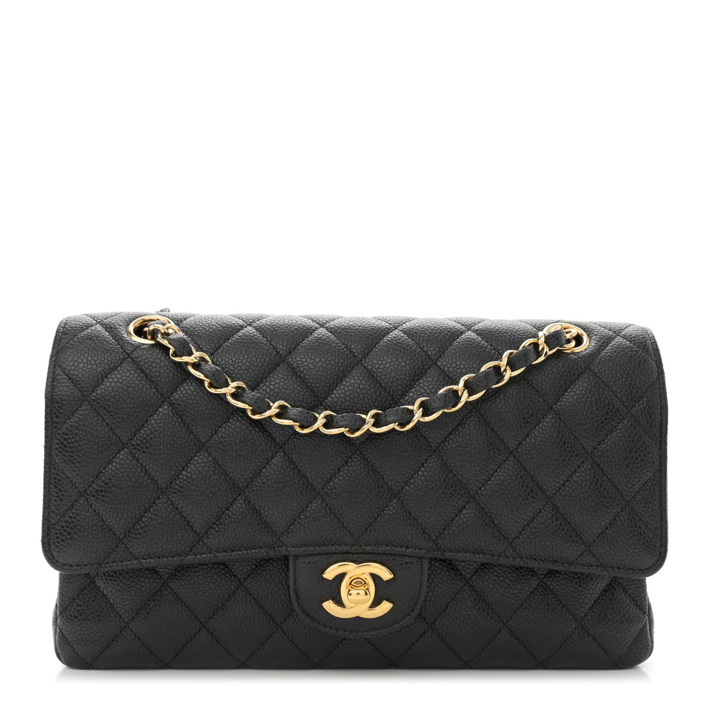 Caviar Quilted Medium Double Flap Black