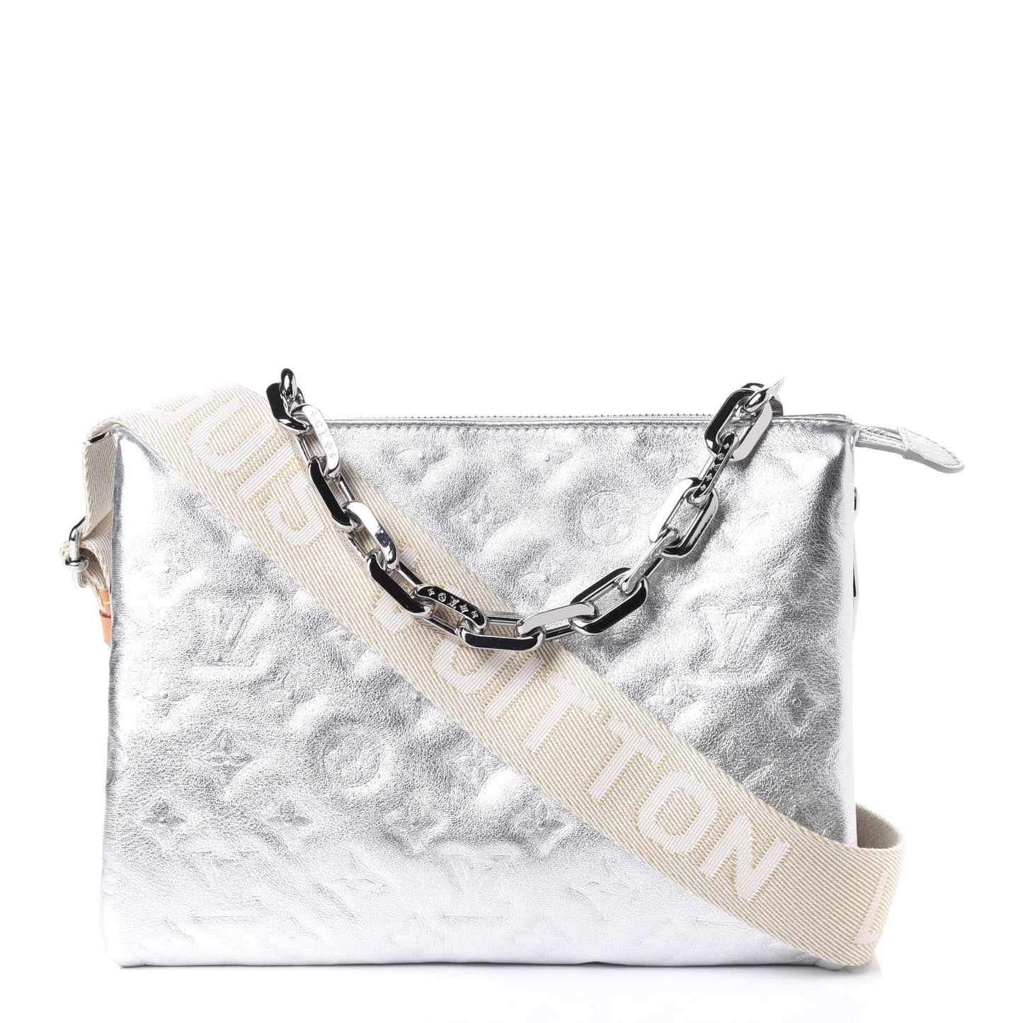 Metallic Lambskin Embossed Monogram Coussin PM Silver