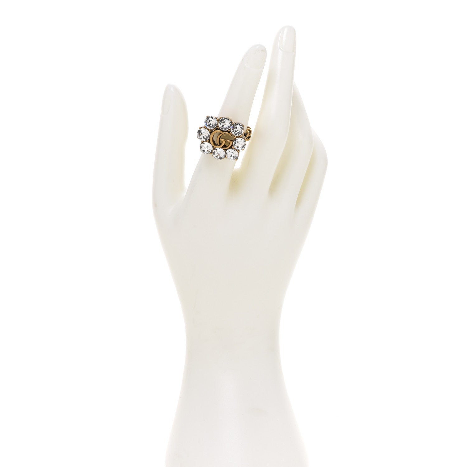 Gucci Metal Crystal Marmont Ring M Aged Gold 2 of 5
