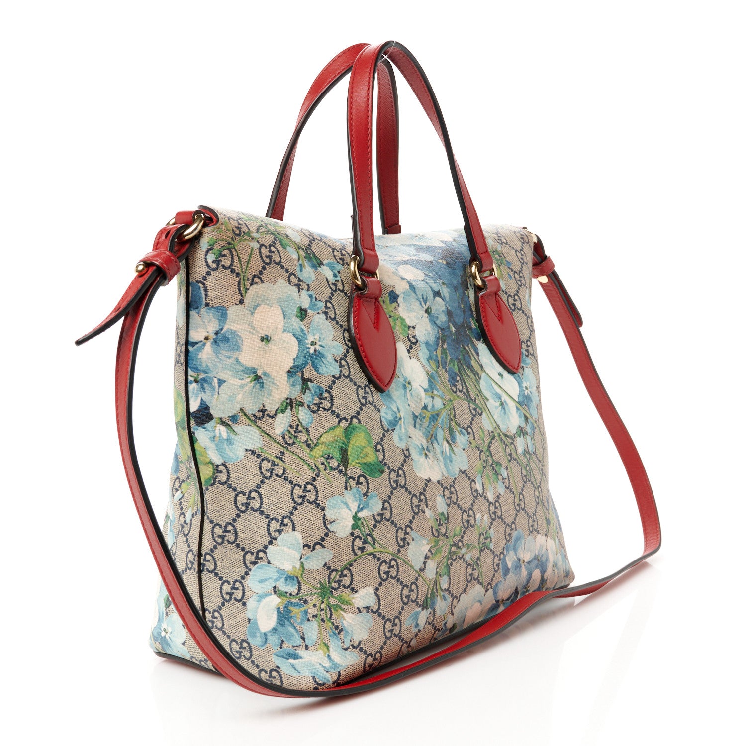 Gucci GG Supreme Monogram Blooms Linea A Foldover Tote Blue 3 of 13