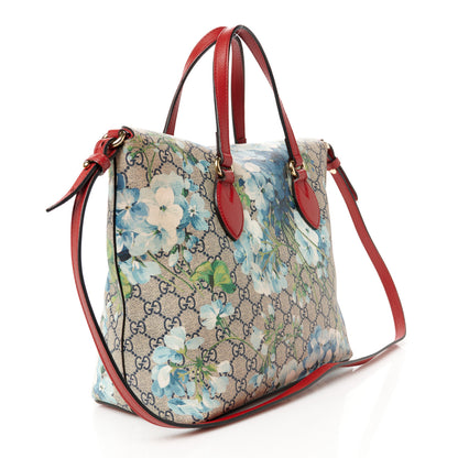 Gucci GG Supreme Monogram Blooms Linea A Foldover Tote Blue 3 of 13
