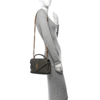 Saint Laurent Sheepskin Matelasse Chevron Monogram Medium College Bag Grey Kaki 2 of 10