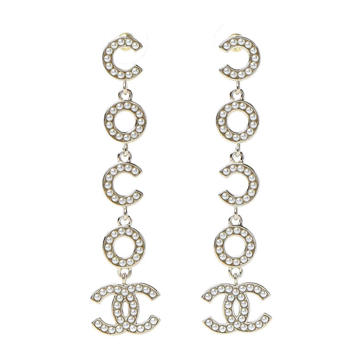 Chanel Pearl Coco Drop Earrings Gold 1 of 5