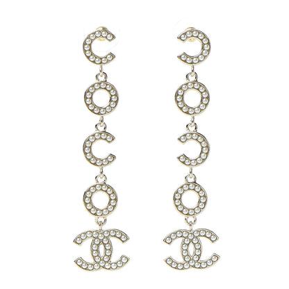 Chanel Pearl Coco Drop Earrings Gold 1 of 5