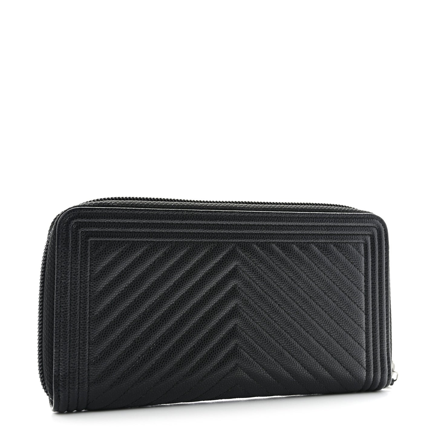 Caviar Chevron Quilted Zip Around Boy Wallet Black