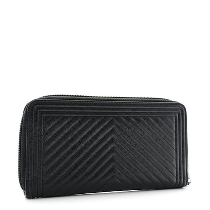 Chanel Caviar Chevron Quilted Zip Around Boy Wallet Black 3 of 8