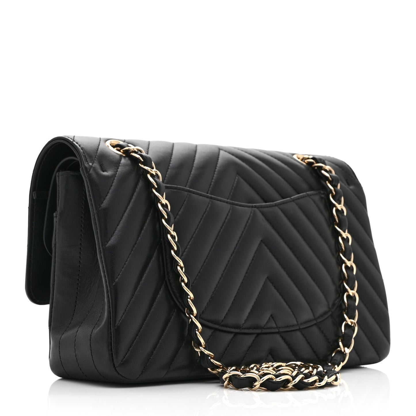 Lambskin Chevron Quilted Medium Double Flap Black