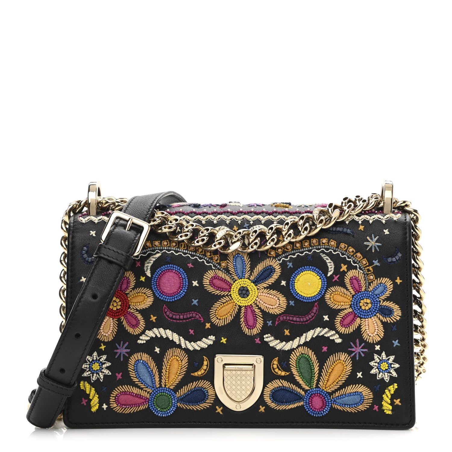Christian Dior Lambskin Floral Embroidered Diorama Flap Bag Black Multicolor 1 of 10