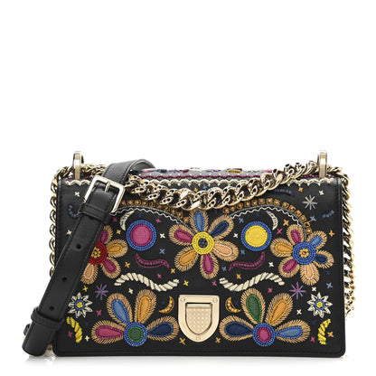 Christian Dior Lambskin Floral Embroidered Diorama Flap Bag Black Multicolor 1 of 10