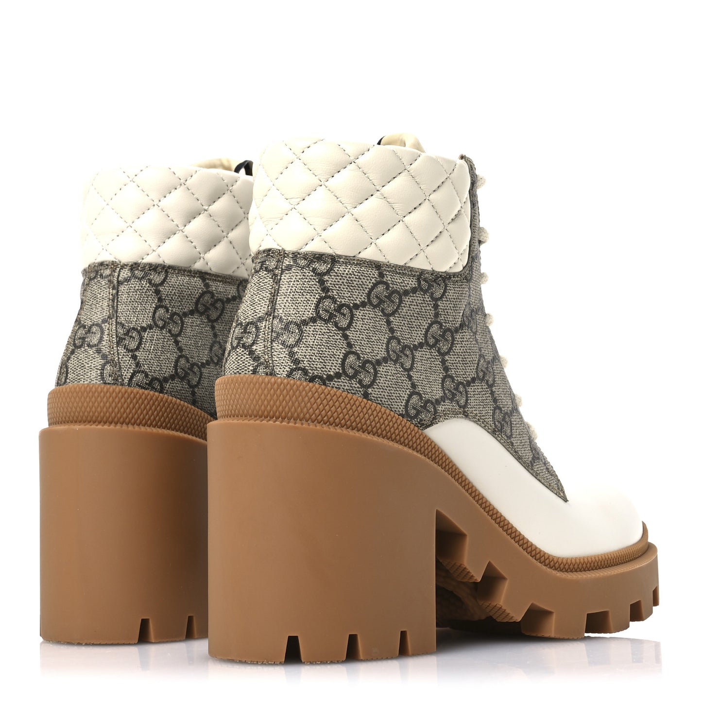 Apollo Calfskin GG Supreme Nappa Samoa Quilted Lace Up Ankle Boots 36 Mystic White Beige Ebony
