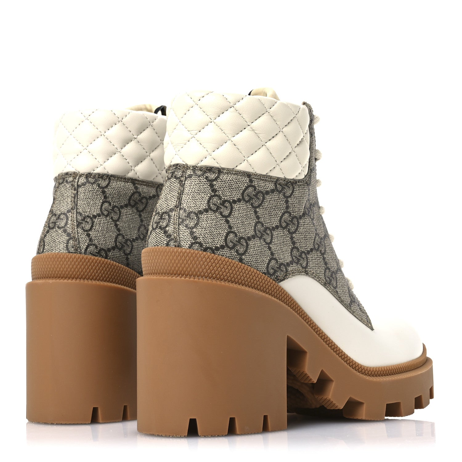 Gucci Apollo Calfskin GG Supreme Nappa Samoa Quilted Lace Up Ankle Boots 36 Mystic White Beige Ebony 5 of 9