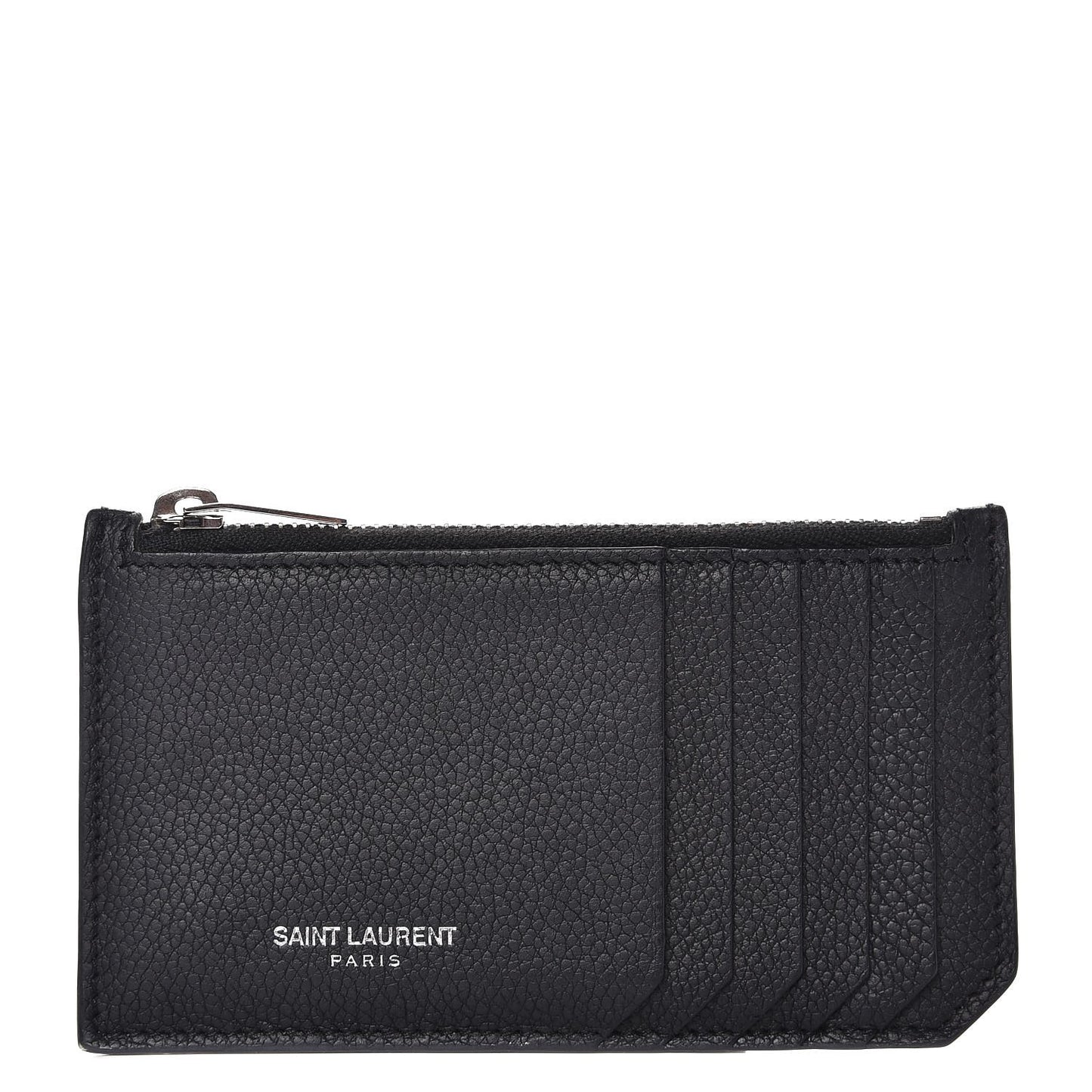 Grained Calfskin 5 Fragments Zip Pouch Card Holder Black
