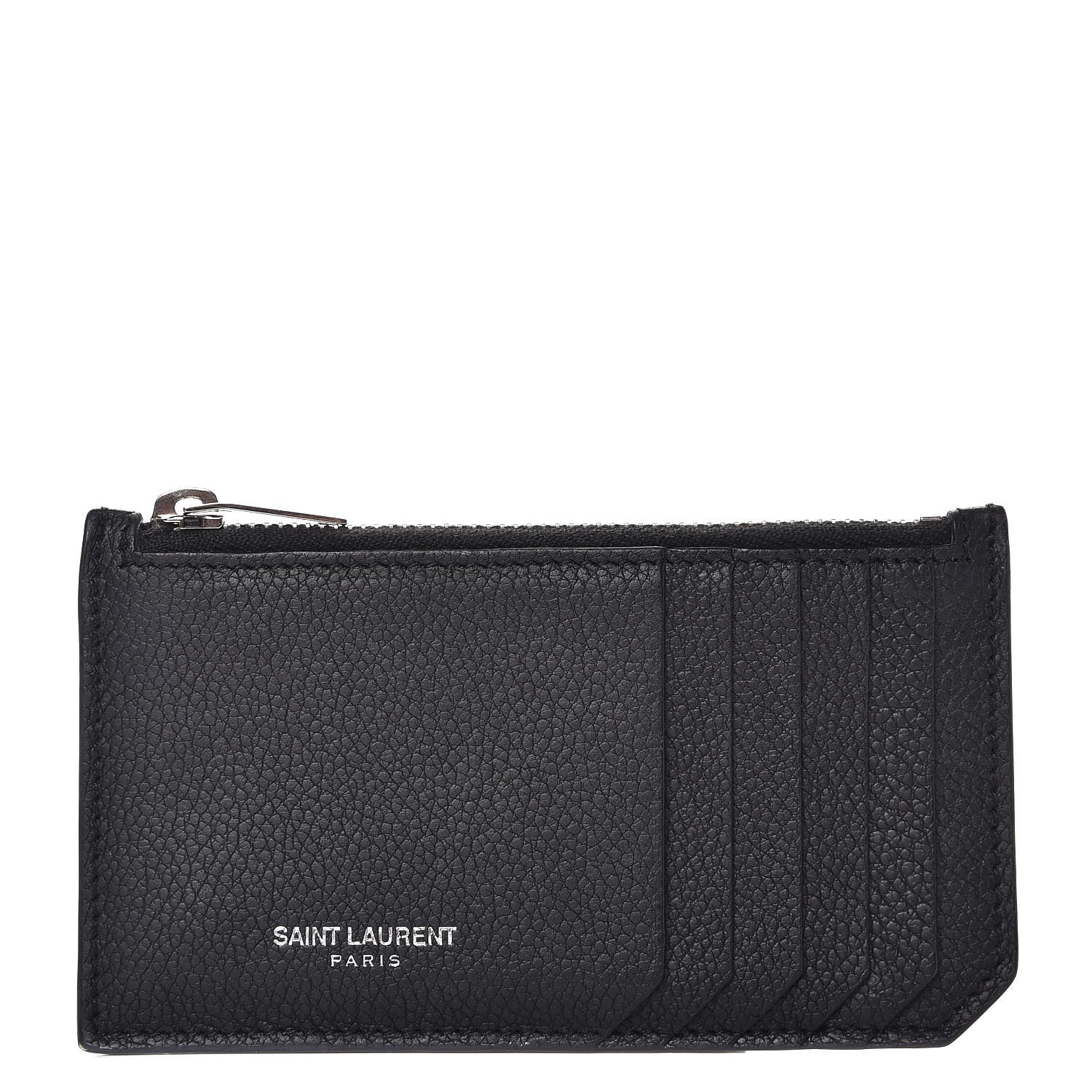 Saint Laurent Grained Calfskin 5 Fragments Zip Pouch Card Holder Black 1 of 8