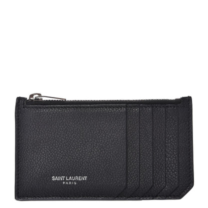 Saint Laurent Grained Calfskin 5 Fragments Zip Pouch Card Holder Black 1 of 8