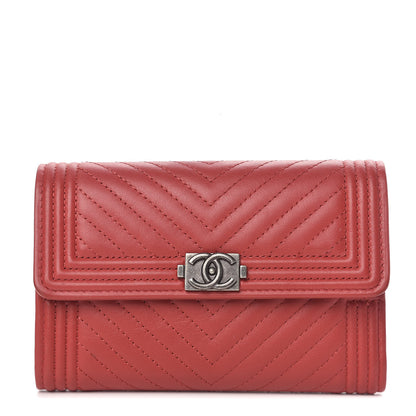 Chanel Calfskin Chevron Quilted Medium Boy Flap Wallet Dark Red 1 of 9