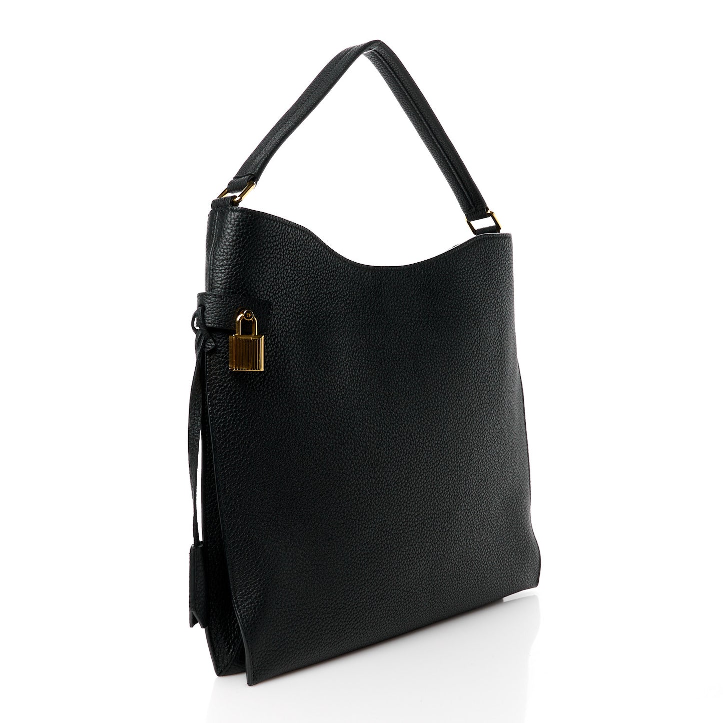 Pebbled Calfskin Small Alix Padlock Zip Hobo Bag Black