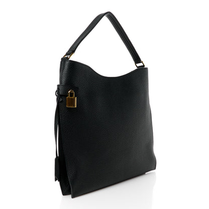 Tom Ford Pebbled Calfskin Small Alix Padlock Zip Hobo Bag Black 4 of 13