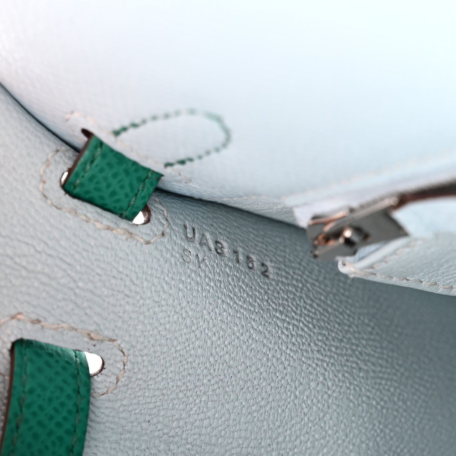 Hermes Epsom Tri-Color Kelly Sellier 25 Bleu Brume Vert Jade Gold 7 of 13