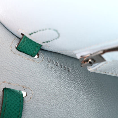Hermes Epsom Tri-Color Kelly Sellier 25 Bleu Brume Vert Jade Gold 7 of 13