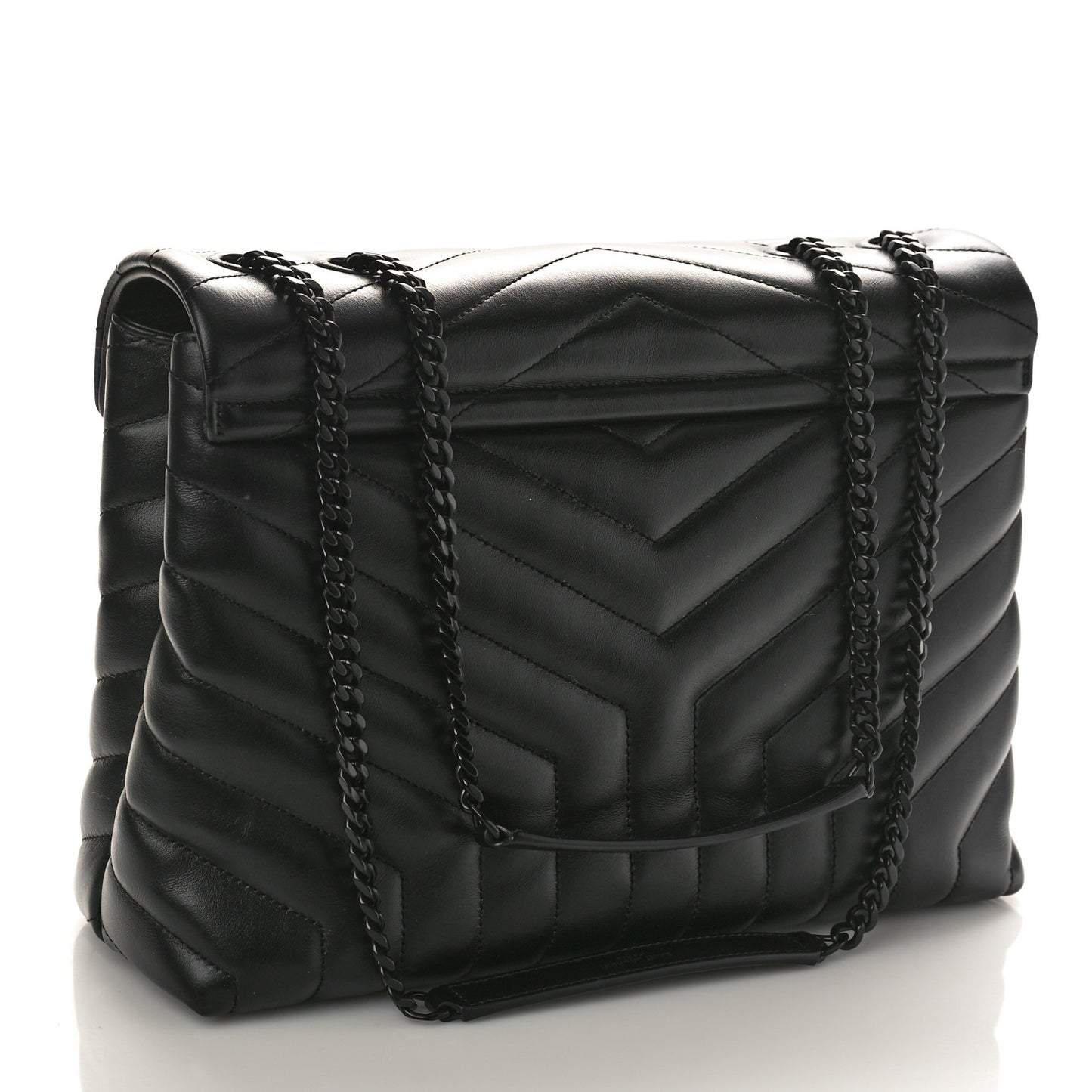 Calfskin Y Quilted Monogram Monochrome Medium Loulou Chain Satchel Black