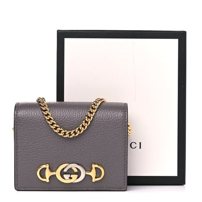Gucci Grainy Calfskin Zumi Chain Card Case Wallet Dusty Grey 9 of 9
