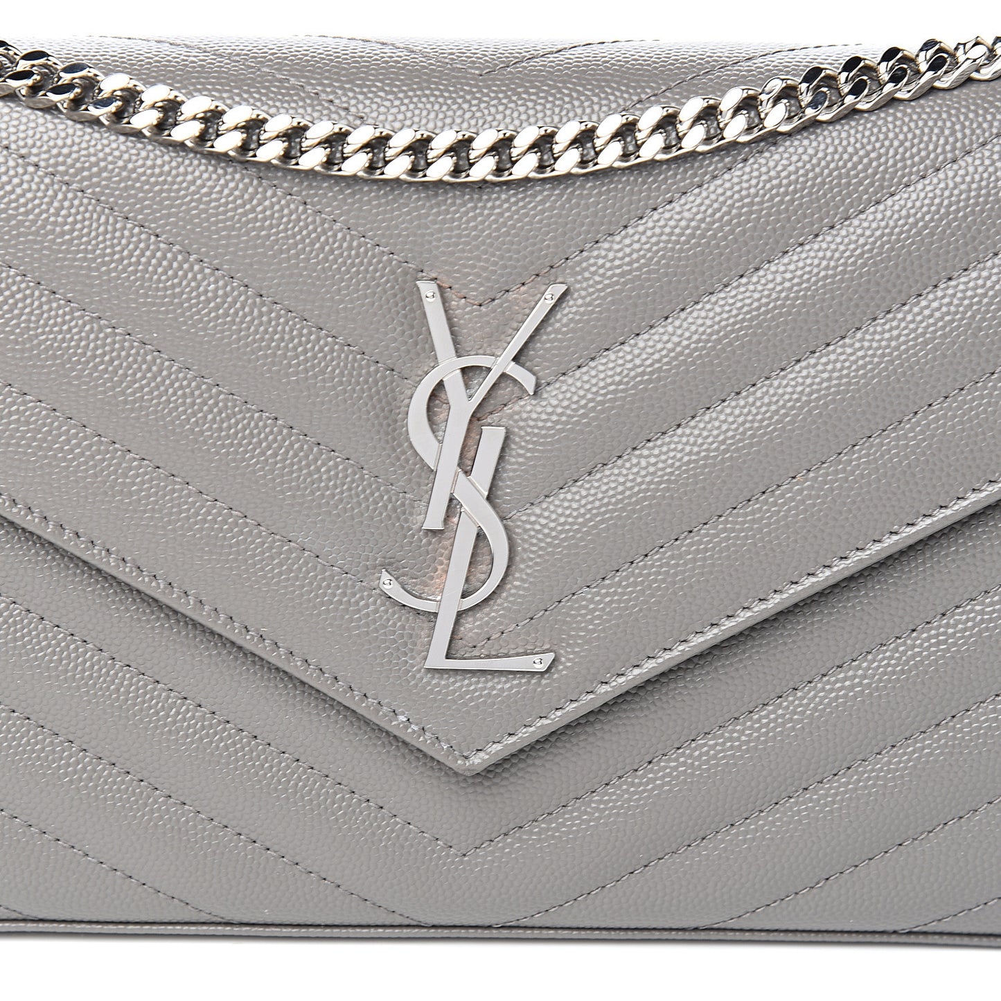 Grain De Poudre Matelasse Chevron Monogram Chain Wallet Fog