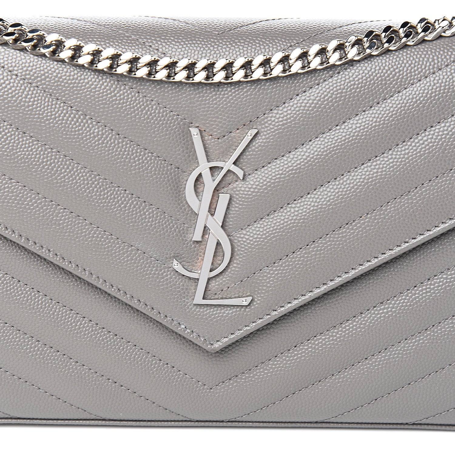 Saint Laurent Grain De Poudre Matelasse Chevron Monogram Chain Wallet Fog 8 of 9