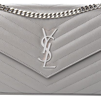 Saint Laurent Grain De Poudre Matelasse Chevron Monogram Chain Wallet Fog 8 of 9